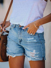 Straight Crim Hole Denim Shorts