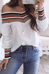 Colorful Stripe Off Shoulder Puff Sleeve Blouse