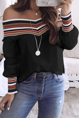 Colorful Stripe Off Shoulder Puff Sleeve Blouse