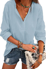 Solid V Neck Long Sleeve Blouse
