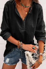 Solid V Neck Long Sleeve Blouse