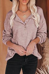 Button Lantern Sleeve Long Sleeve Blouses