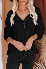 Button Lantern Sleeve Long Sleeve Blouses