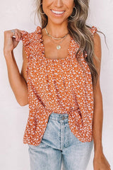 Floral Ruffled Flowy Tank Top