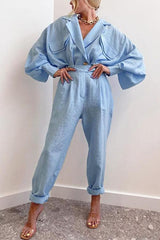 Linen Button Pockets Bat Jackets Pants Set