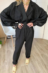 Linen Button Pockets Bat Jackets Pants Set