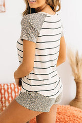 Leopard Stripe T Shirt Short Set