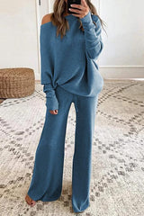 Solid Knit Dew Shouler Pants Sets