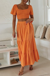 Crop Layer Knot Maxi Skirts Set