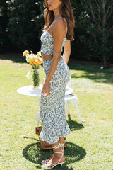 Floral Tiered Ruffles Crop Maxi Bodycon Skirts Set