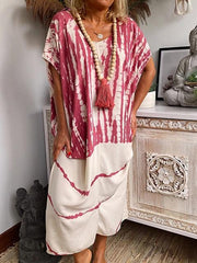 Tie Dye Bat Sleeve Loose Casual Long Dress