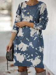 Tie Dye Print Long Sleeve Pullover Dress