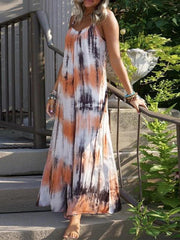 Tie Dye Printing Casual Maxi Suspender Dress