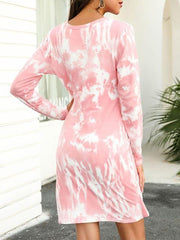Tie Dye Round Neck Long Sleeve Mini Dress