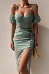 Sexy Sweetheart Floral Ruched Midi Dress