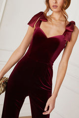 Logan Velvet Shoulder Tie Jumpsuit