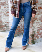 90s Vintage Raw Split Hem Zip Fly Flare Jeans