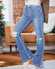 90s Vintage Ripped Split Hem Zip Fly Flare Jeans