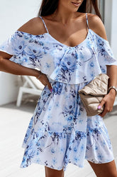 Bursting Blooms Floral Cold Shoulder Mini Dress