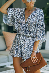 Southeast Crinkled Leopard Kimono Romper