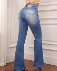 90s Vintage Ripped High Waist Slant Pocket Flare Leg Jeans