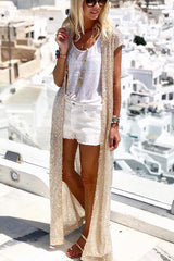 Shine Bright Sequins Open Front Maxi Kimono Coat
