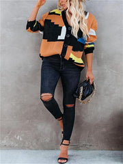 Colorful Puzzle Button Front Abstract Cardigan