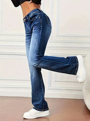Blue MidStretch Bootcut Versatile Denim Women Jeans