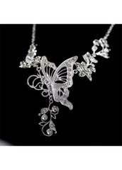 Butterfly and Flower Necklace and Rhinestone Embellished Earrings
