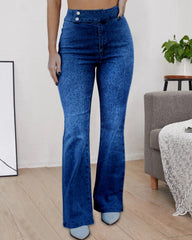 90s Vintage Obliques Button High Waist Flare Jeans