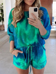 Casual Tie-dye Loog Sleeve Shorts Suit