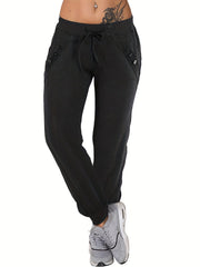 Casual Versatile Solid Tie Waist Pockets Pants