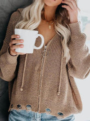 Casual Zipper Long Sleeve Cardigan Sweater