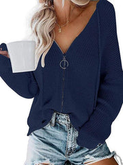 Casual Zipper Long Sleeve Cardigan Sweater