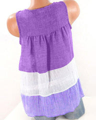 Colorblock Guipure Lace Ruched Sleeveless Blouse
