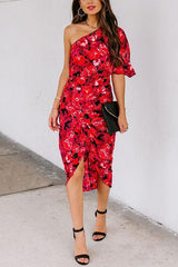 Sorrel One Shoulder Floral Drape Dress