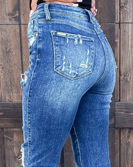 90s Vintage Distressed Roll Hem Zip Fly Jeans