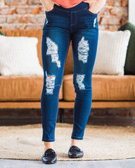 90s Vintage Distressed Elastic Waist Skinny Jeans