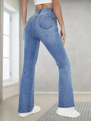 Chic and Comfy Light Blue Bootcut Mid-Stretch High Waist Jeans