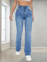 Chic and Comfy Light Blue Bootcut Mid-Stretch High Waist Jeans