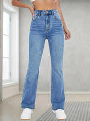 Chic and Comfy Light Blue Bootcut Mid-Stretch High Waist Jeans