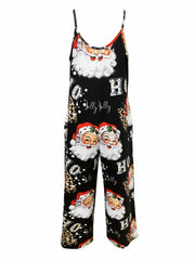 Christmas Santa Print Wide Leg V Neck Jumpsuit