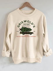 Christmas Tree Car Print Long Sleeve Crew Neck T-Shirt