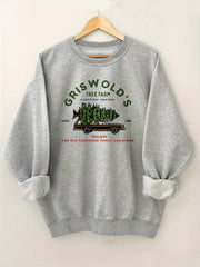 Christmas Tree Car Print Long Sleeve Crew Neck T-Shirt