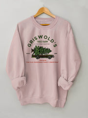 Christmas Tree Car Print Long Sleeve Crew Neck T-Shirt
