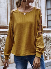 Cold Shoulder Waffle Knit Tops