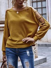 Cold Shoulder Waffle Knit Tops