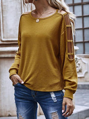 Cold Shoulder Waffle Knit Tops