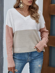 Contrast Color V-neck Knitted Pullover