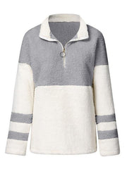 Contrast Color Zipper Up Plush Sweatshirt